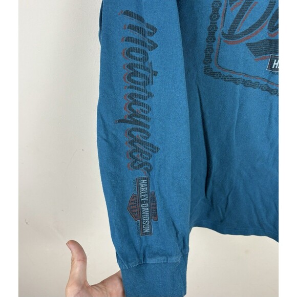Y2K Harley Davidson Graphic T-Shirt / Long Sleeve / Blue / Size Large / Ohio - Picture 3 of 7
